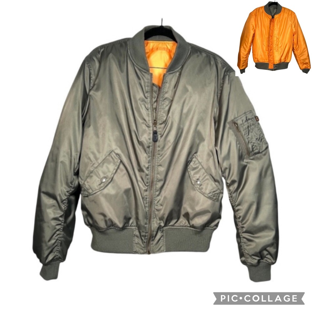 Alpha Industries MA1 Bomber Jacket Green Flight Military Reversible Youth XL